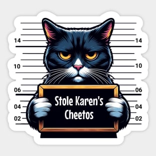 Cat Mugshot: Stole Karen's Cheetos 😼 Funny Cat Sticker